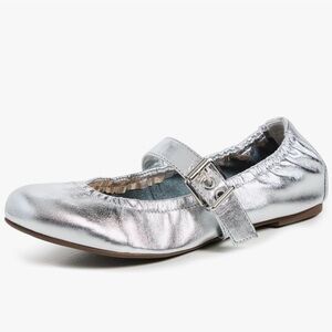 Schutz Women’s Calita Slip On Buckled Mary Jane Ballet Flats in Silver/Prata
